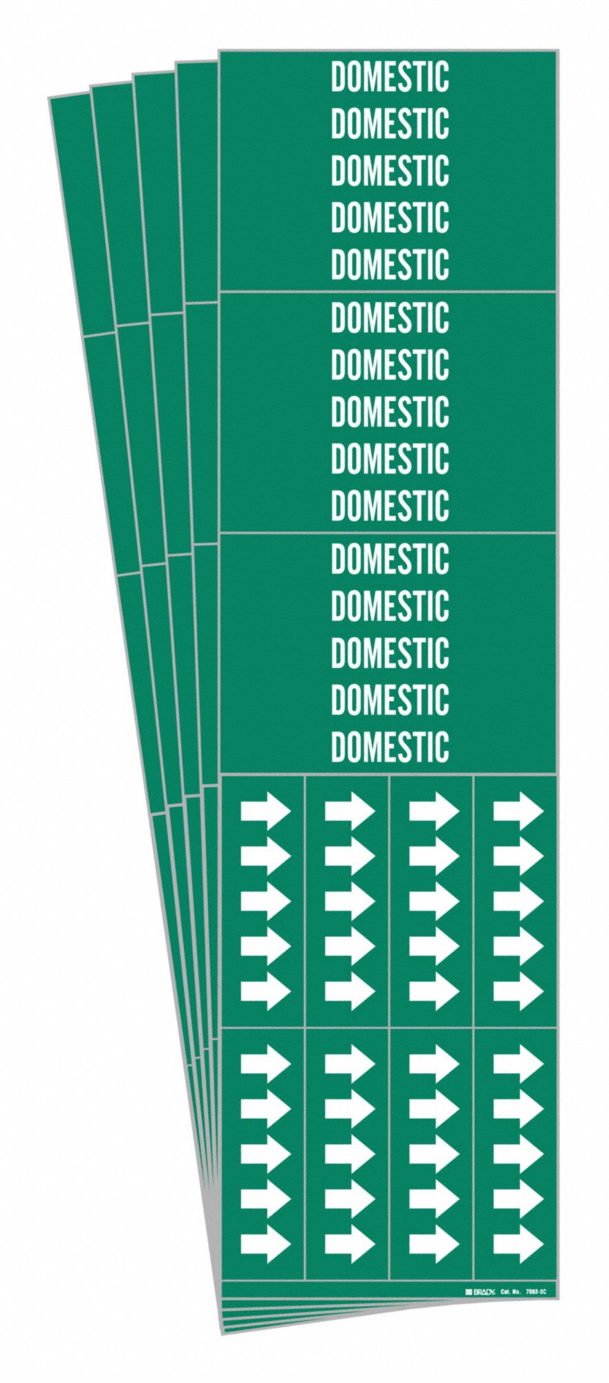 BRADY 7083-3C-PK Pipe Marker, Legend: Domestic, 2 1/4 Inch x 2 3/4 Inch Size | CH6KZX 782FW8