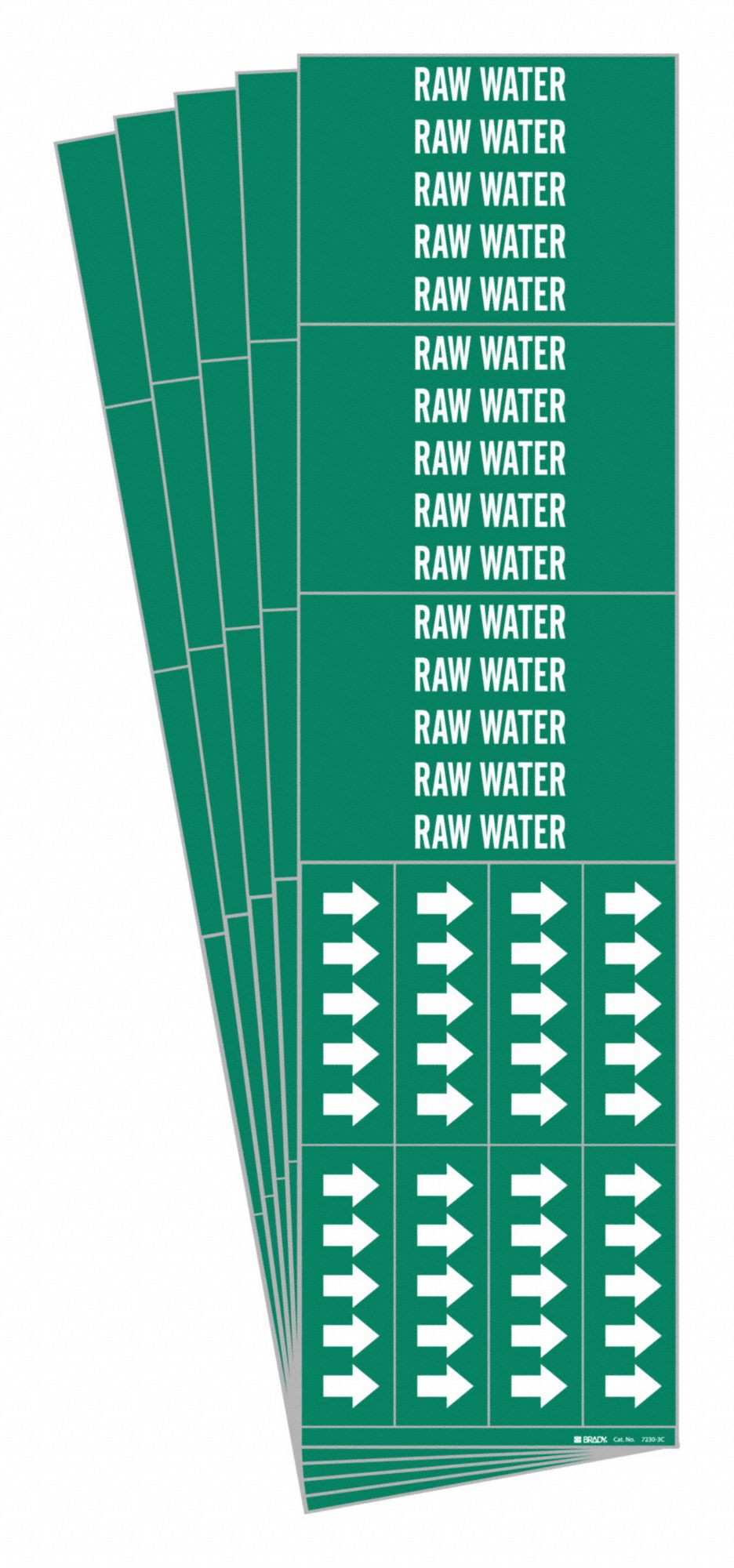 BRADY 7230-3C-PK Pipe Marker, Legend: Raw Water | CH6LRG 781Z82