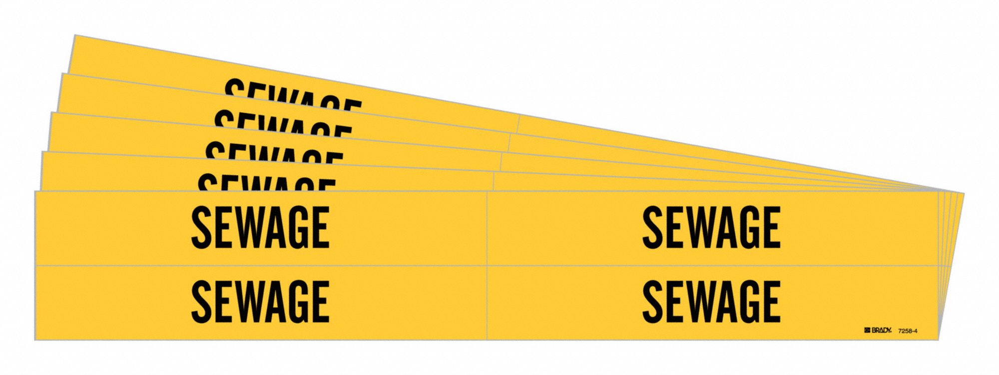 BRADY 7258-4-PK Pipe Marker, Legend: Sewage, 1 1/8 Inch x 7 Inch Size | CH6LVQ 781YF3