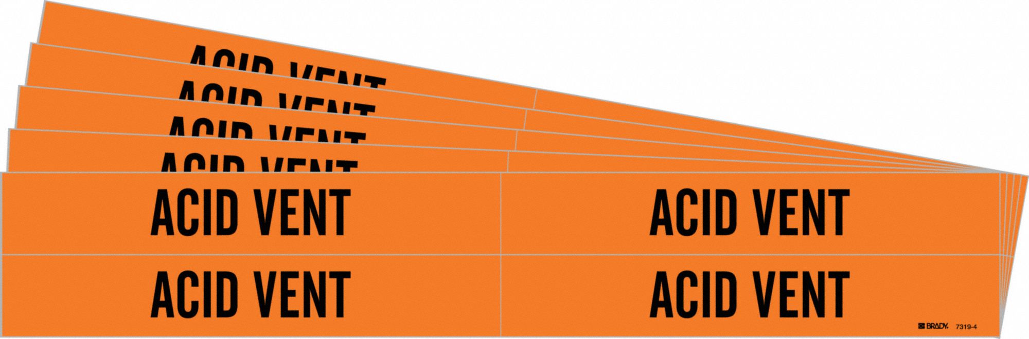 BRADY 7319-4-PK Pipe Marker, Legend: Acid Vent, Iiar System Abbreviation Not Applicable | CH6MBM 781VF9