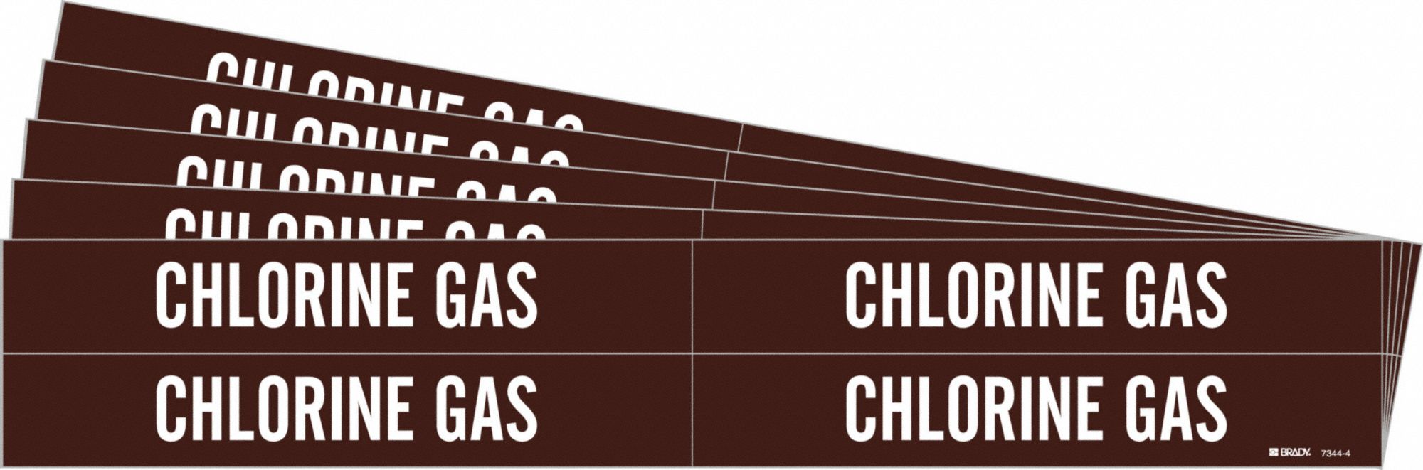 BRADY 7344-4-PK Pipe Marker, Legend: Chlorine Gas, Iiar System Abbreviation Not Applicable | CH6MEC 781WZ2