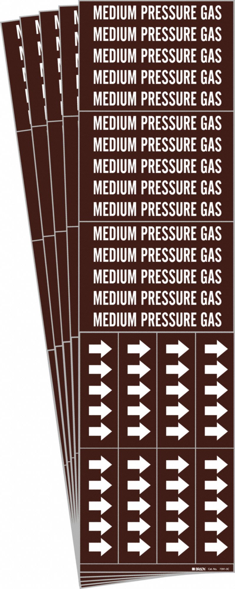 BRADY 7391-3C-PK Pipe Marker, Legend: Medium Pressure Gas, Iiar System Abbreviation Not Applicable | CH6MKQ 781X99