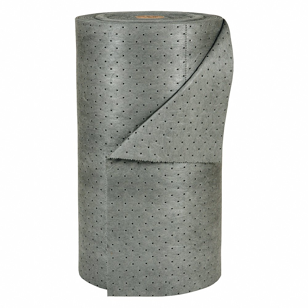 Absorbent Roll, 38 gal, 15 Inch x 15 Inch Perforated Size, Gray, Meltblown