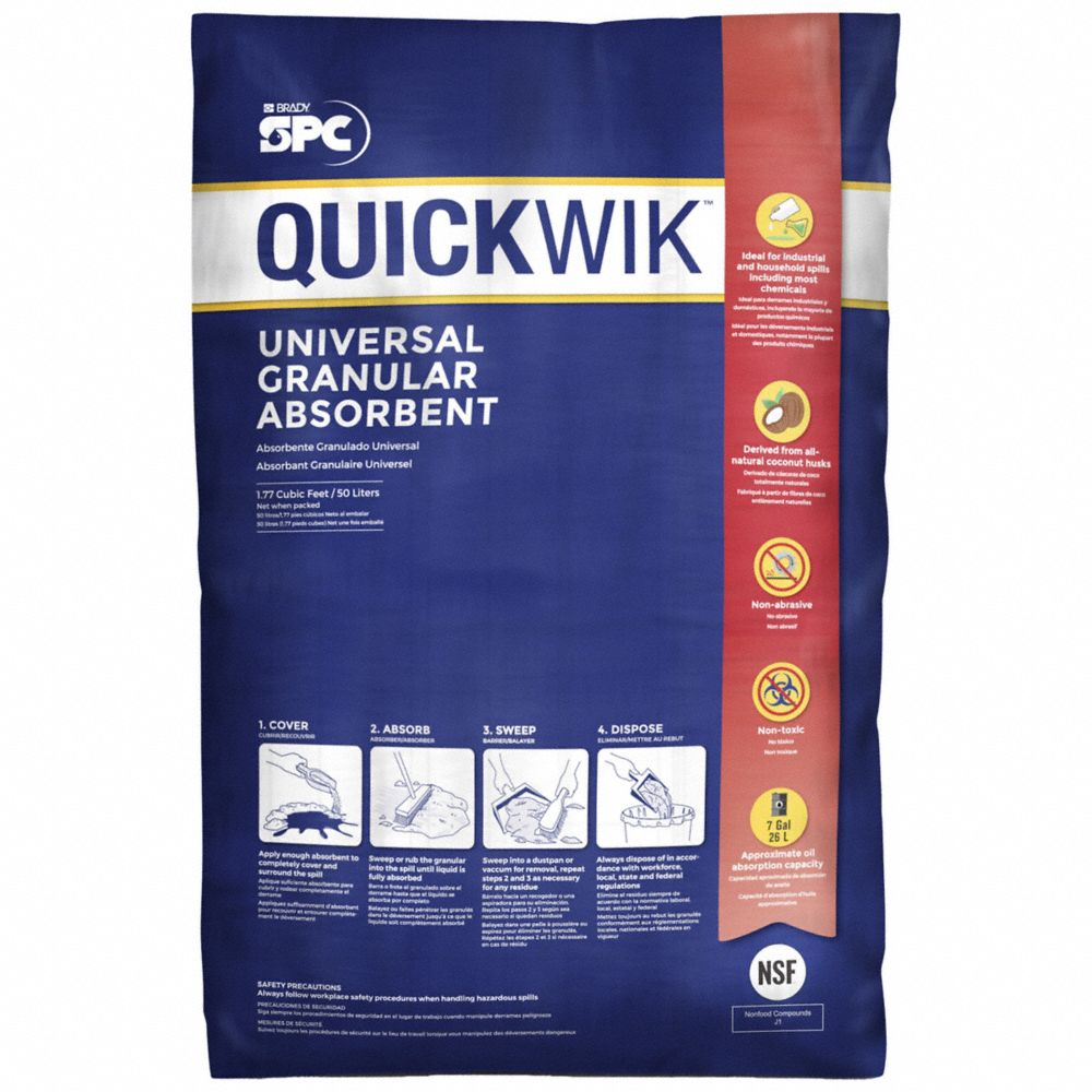 Granular Sorbent, Hydrocarbon, 7 gal Volume Absorbed per Package, 20 lb, Bag, Silica Free