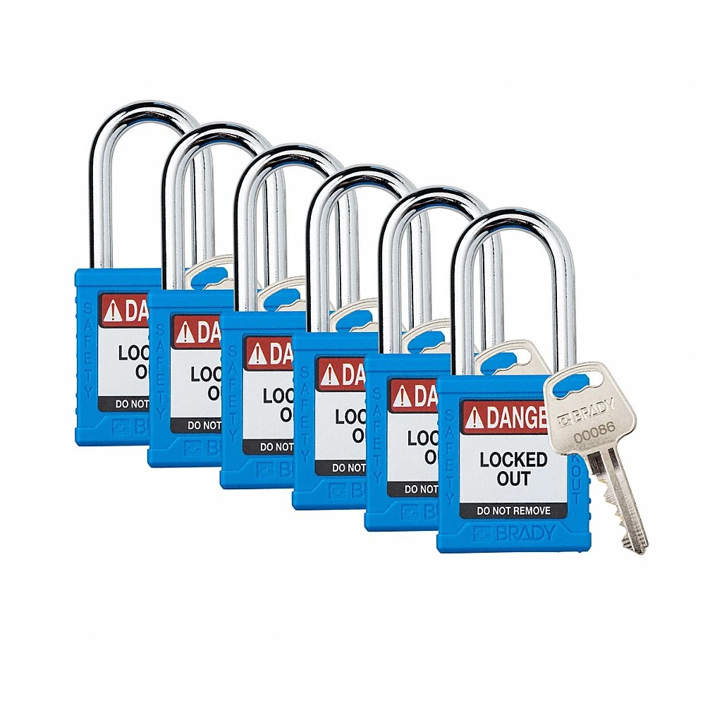 BRADY SDPL-BLU-38ST-KA6 Padlock, Keyed Alike, Nylon, Std Body Body Size, Steel, Std, Blue, 6 Pack Size | CP2FPC 793EC2
