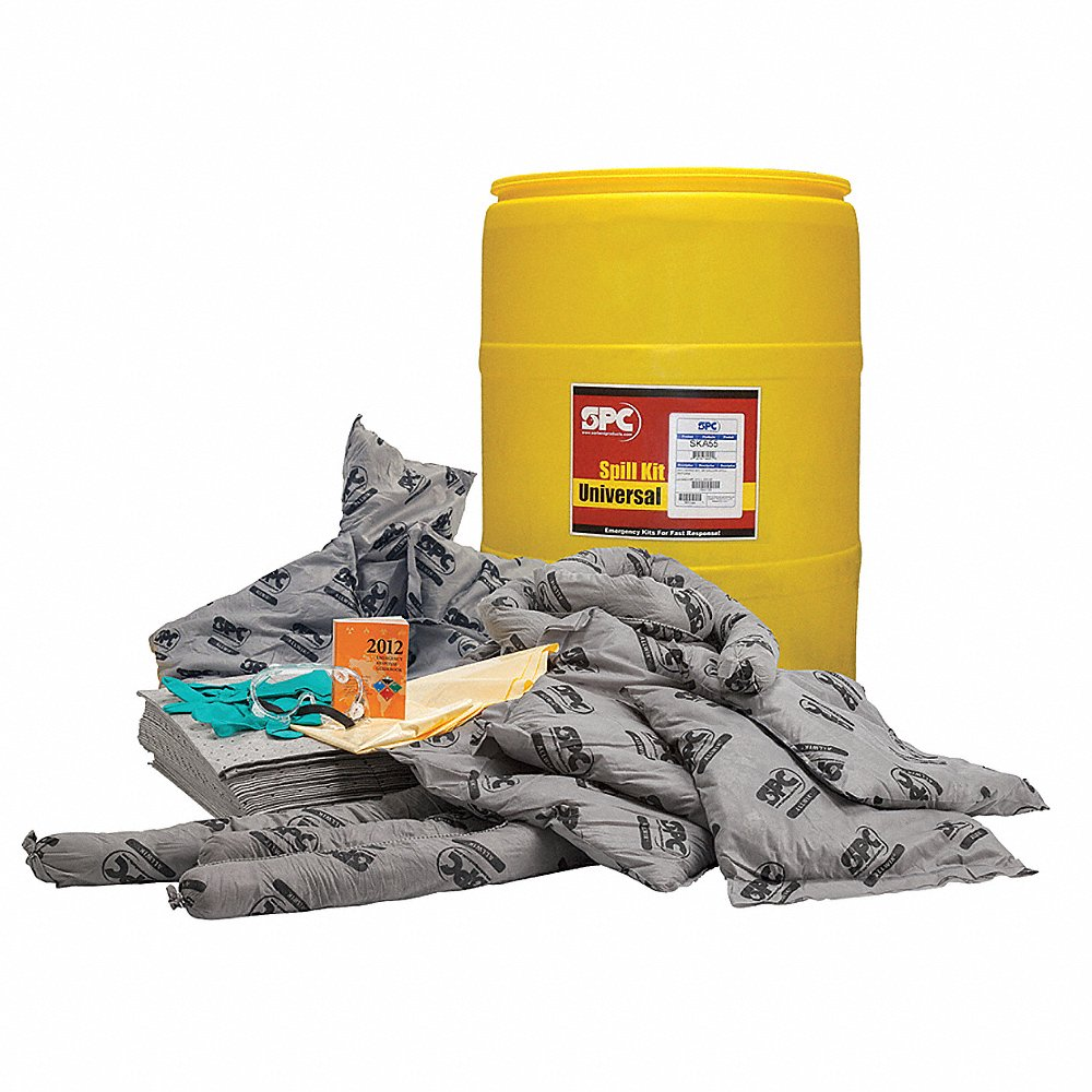 Spill Kit, 38 gal Volume Absorbed Per Kit, 55 gal Drum, Yellow, Drum