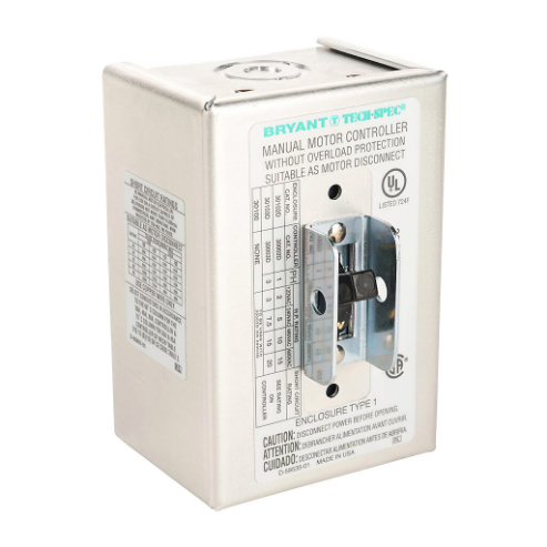 BRYANT 30102D Manual Motor Controller, Enclosed, 30A, 600 VAC, 2-Pole, 15Hp, Wall Mount | CV6NXC
