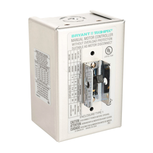 BRYANT 30103D Manual Motor Controller, Enclosed, 30A, 600 VAC, 3-Pole, 20Hp, Wall Mount | CV6NXD