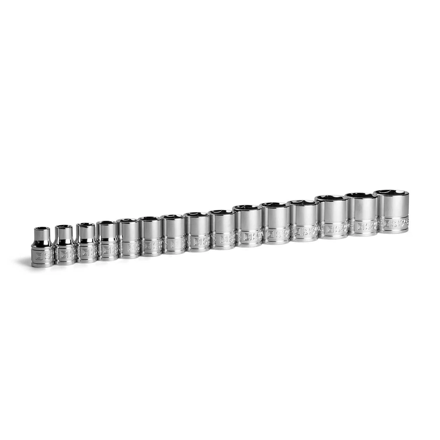 38 Drive Shallow Chrome Socket Set, 6Point, 8 to 22 mm, 15Pcs