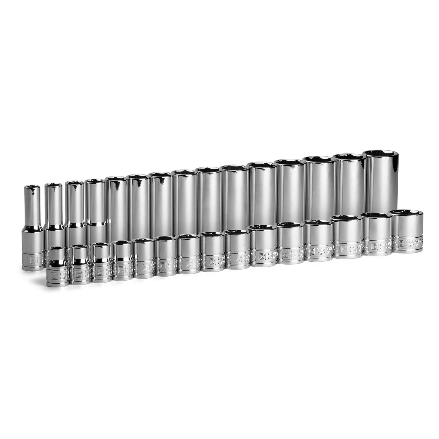 38 Drive Shallow and Deep Chrome Socket Set, 6Point, 8 to 22 mm, 30Pcs