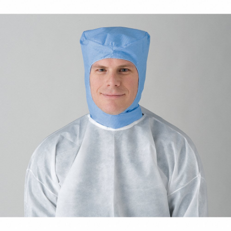 Disposable Hood, Polypropylene, Medium Duty, Eyes/Mouth/Shoulders, Blue, 50PK