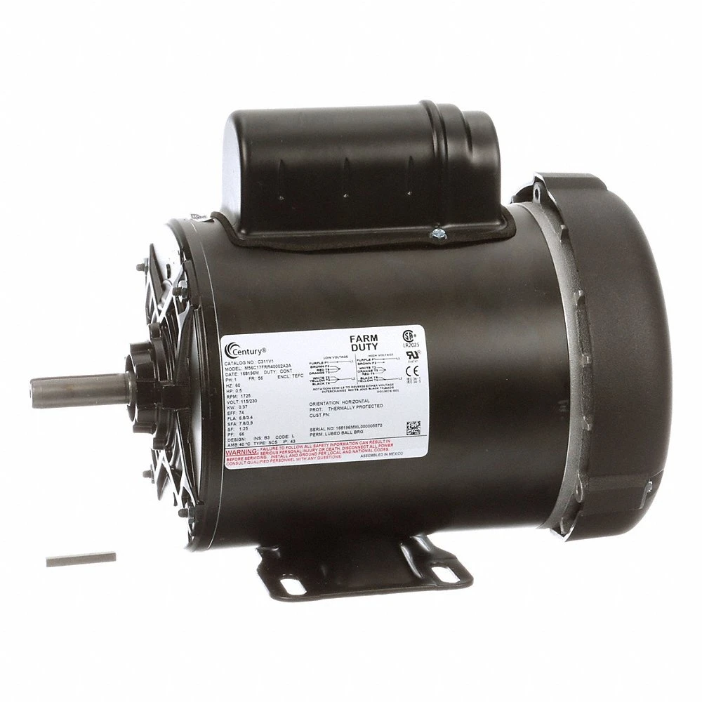 Farm Duty Motor, 1/2, 1725 Nameplate RPM, 115/230V AC, 56, Manual, Keyed, Capacitor-Start