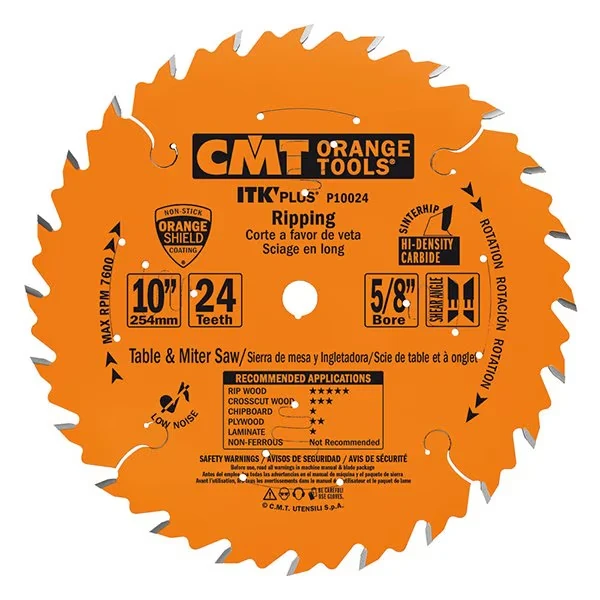 ITK Plus Ripping Saw Blade, 10 x 24 Teeth, 10deg ATB+Shear with 5/8-Inch bore
