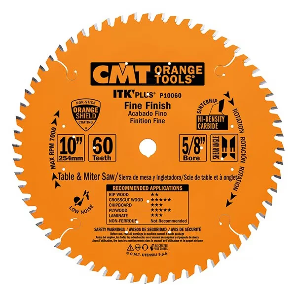 ITK Plus Finish Saw Blade, 10 x 60 Teeth, 10deg ATB+Shear with 5/8-Inch bore