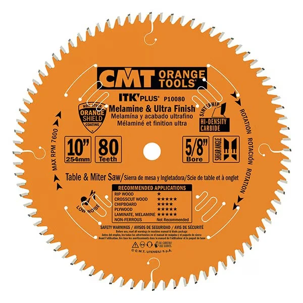 5/8 Inch Bore ITK Melamine And Ultra Finish Saw Blade, 10 Inch x 80 Teeth