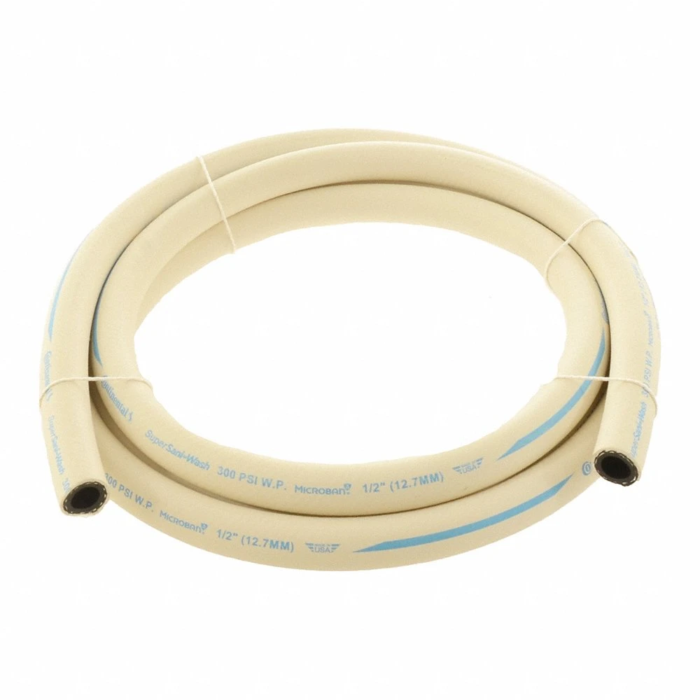 Washdown Hose, 1 Inch ID, 1 1/2 Inch OD, 5 ft Length, White, EPDM