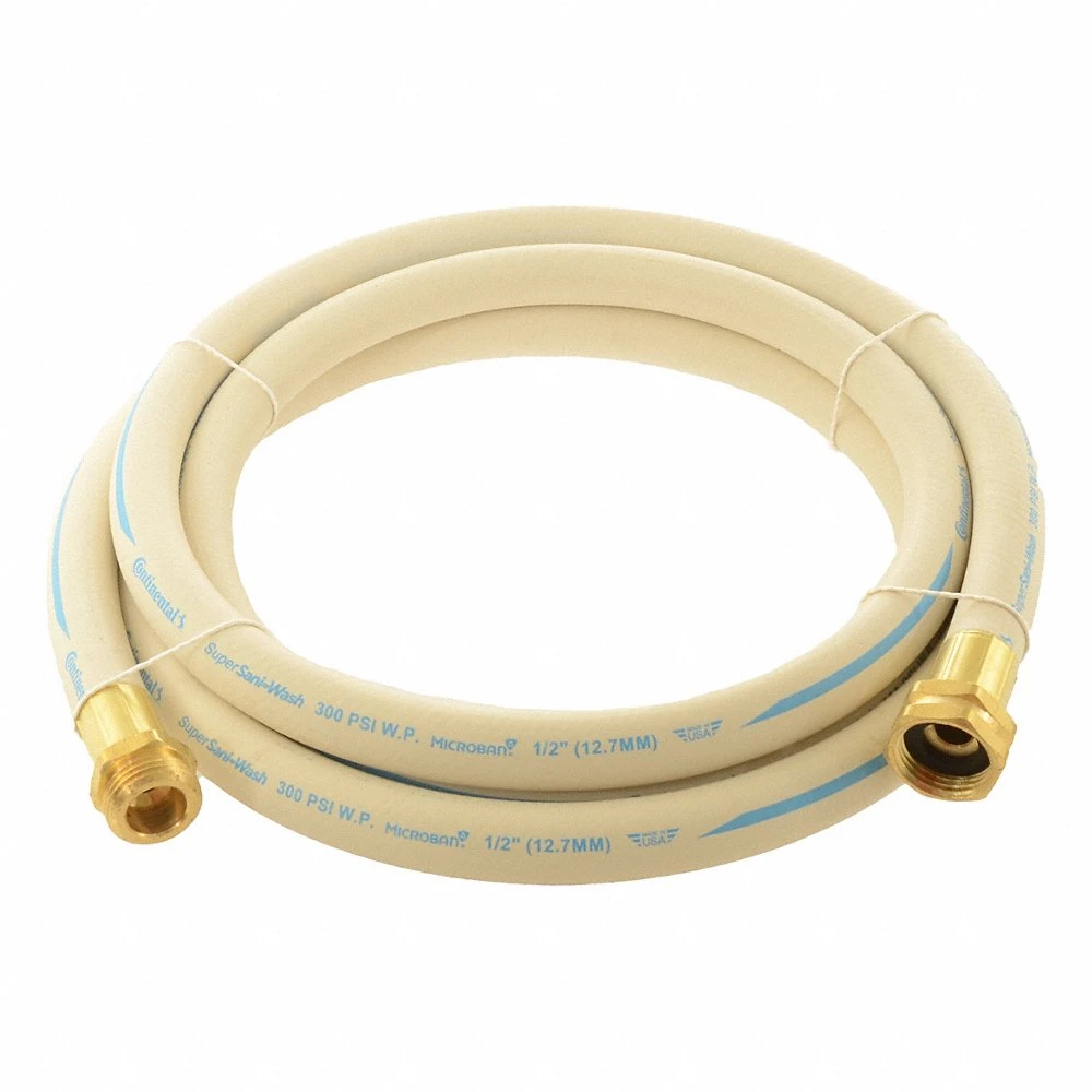 Washdown Hose, 3/4 Inch ID, 300 PSI, -40 Deg-210 Deg F, White, 10 ft Hose Lg, MGHT x FGHT