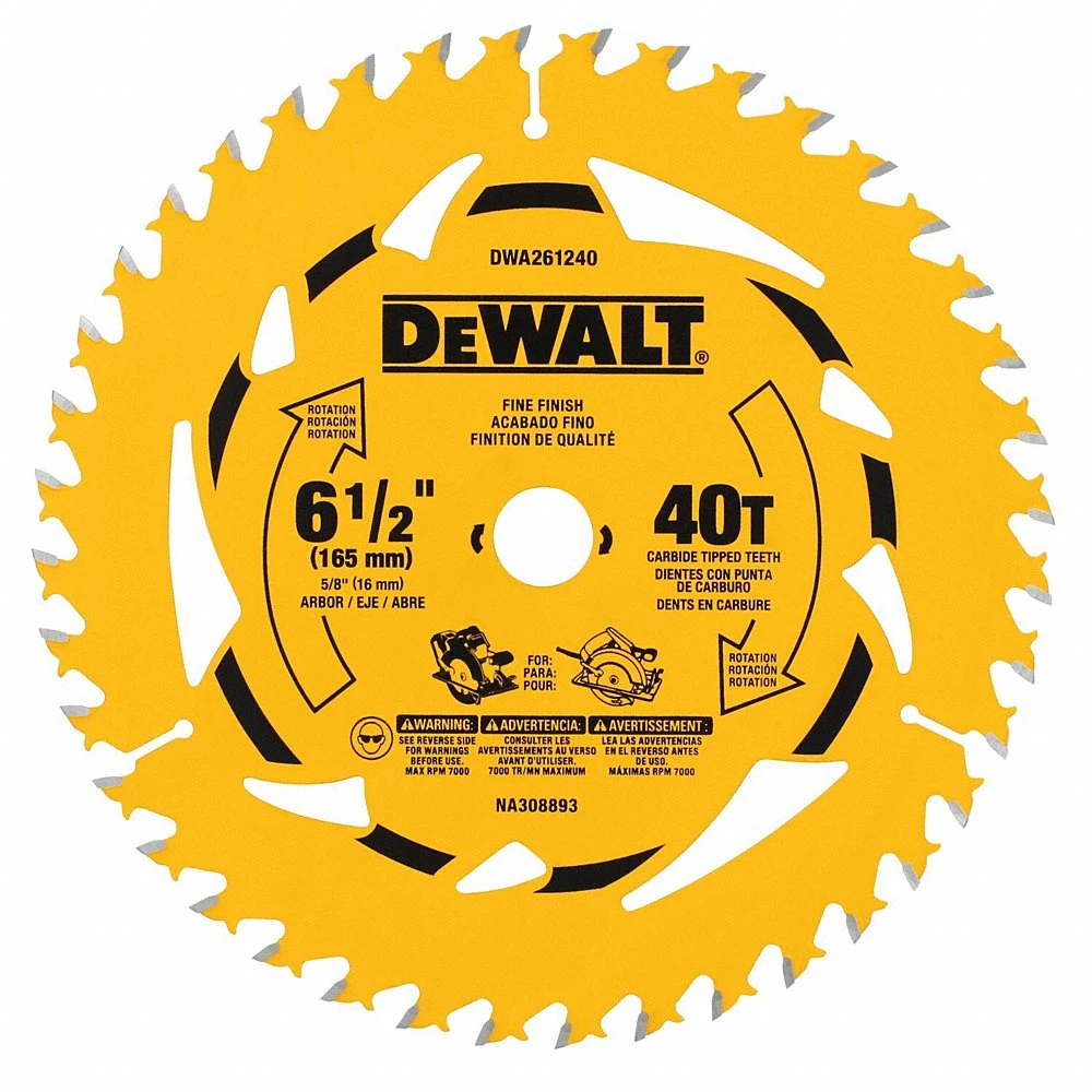 Circular Saw Blade, 6 1/2 Inch Dia, 40 Teeth, 0.07 Inch Cut Wd, 5/8 Inch Arbor Size, 10PK