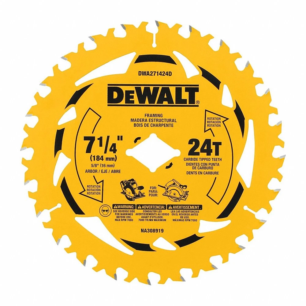 Circular Saw Blade, 7 1/4 Inch Size, 24 Teeth, Worm Drive Bulk, 10PK
