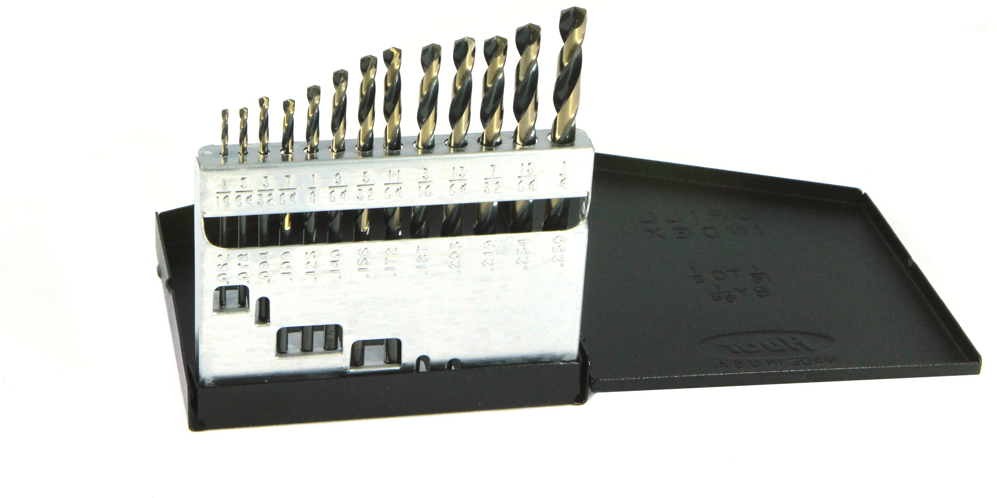 Jobber Length Drill Set, Heavy Duty, 1/16 Inch Min Bit, 1/4 Inch Max Bit, 135 deg., 13 Pcs