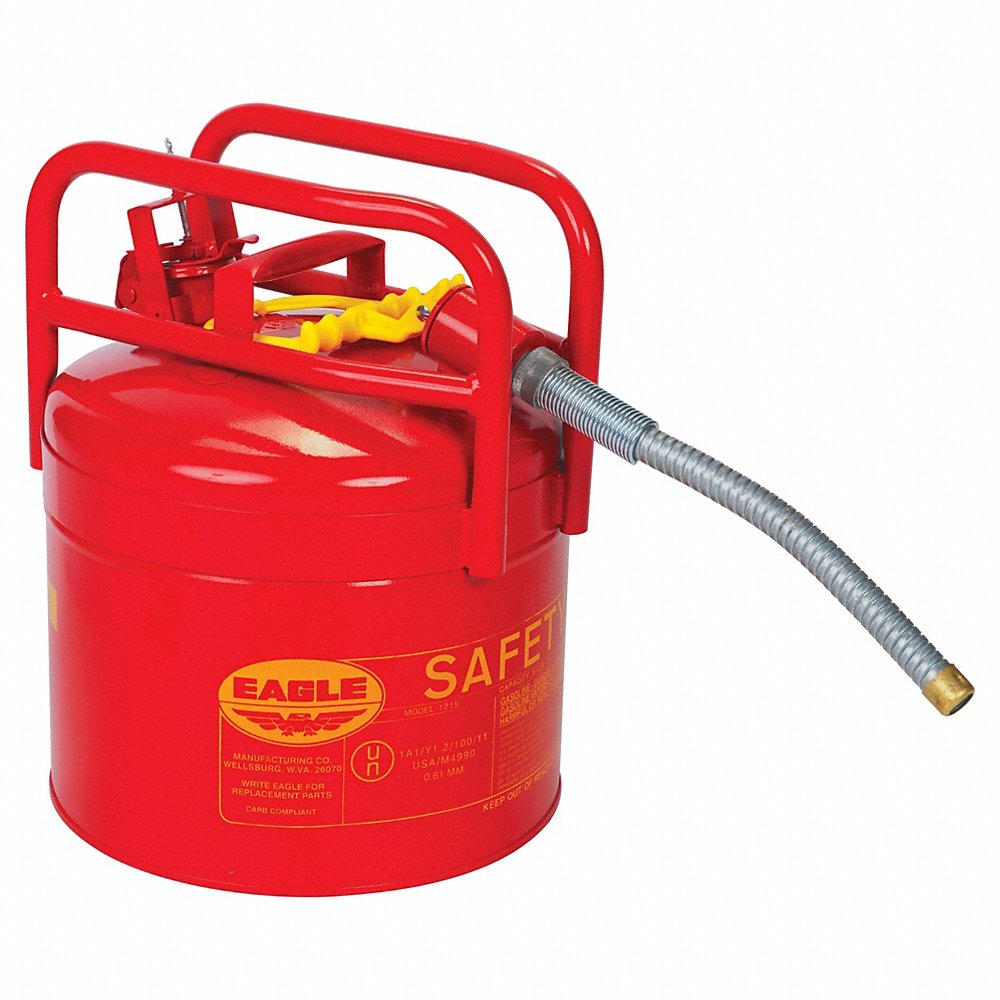 EAGLE 1215-SX5 Type II DOT Safety Can, 5 Gallon, Red, Galvanized Steel w/ 5/8 In Flexible Hose | AG8DHC