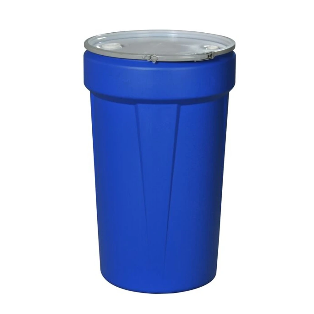 EAGLE 1655MBBG Open Head Poly Drum, 57 Gallon,Blue, Metal Lever-Lock Ring with Bung Lid | AG8DXE