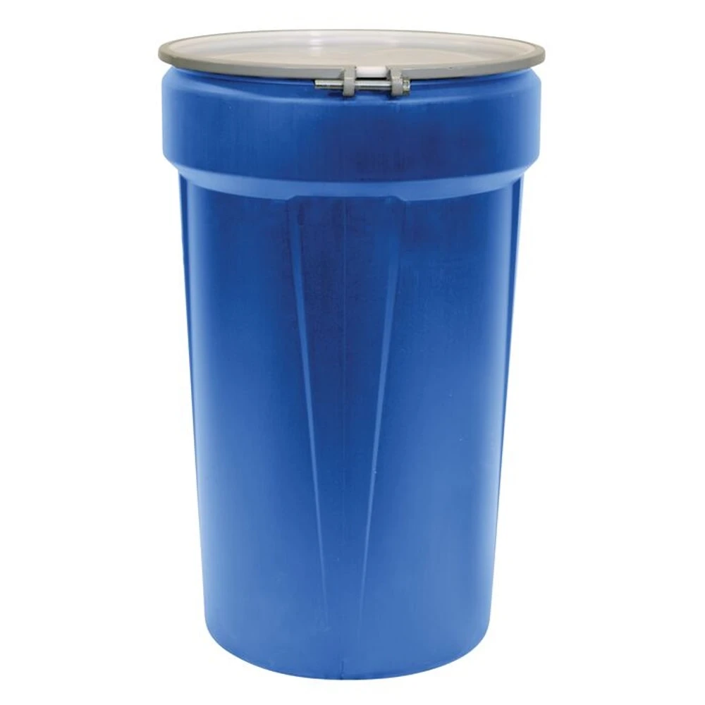 EAGLE 1655MBBR Open Head Poly Drum, 57 Gallon,Blue, Metal Lever-Lock Ring with Gauge Bolt Ring | AG8DXJ