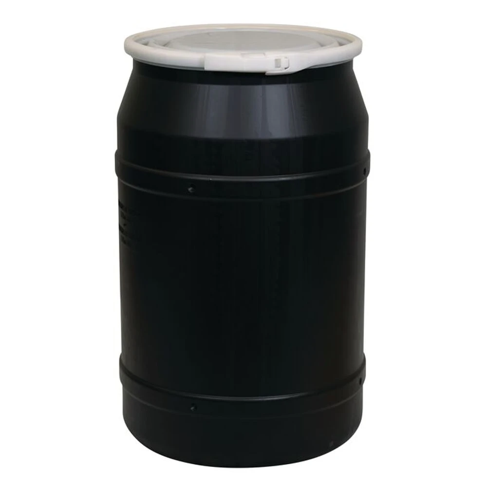 EAGLE 1656BLK Open Head Poly Drum, 55 Gallon, Black w/ Plastic Lever-Lock Ring - Straight Sided | AG8DXM