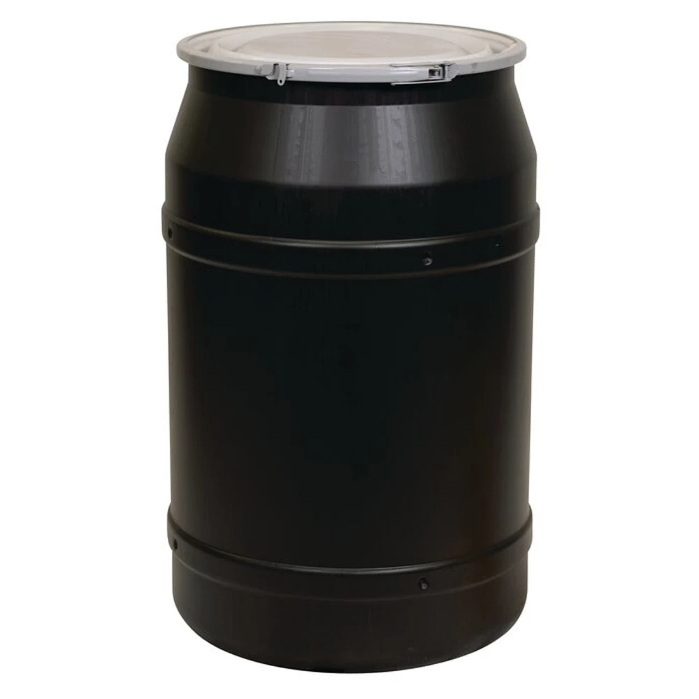 EAGLE 1656MBLK Open Head Poly Drum, 55 Gallon, Black w/ Metal Lever-Lock Ring - Straight Sided | AG8DXL