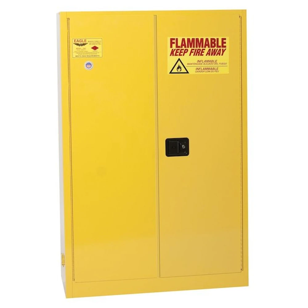 EAGLE 4510X Flammable Safety Cabinet, 45 Gal., 43 Inch x 18 Inch x 65 Inch Size, Yellow, 2 Shelves | CE7RPB 55EA95