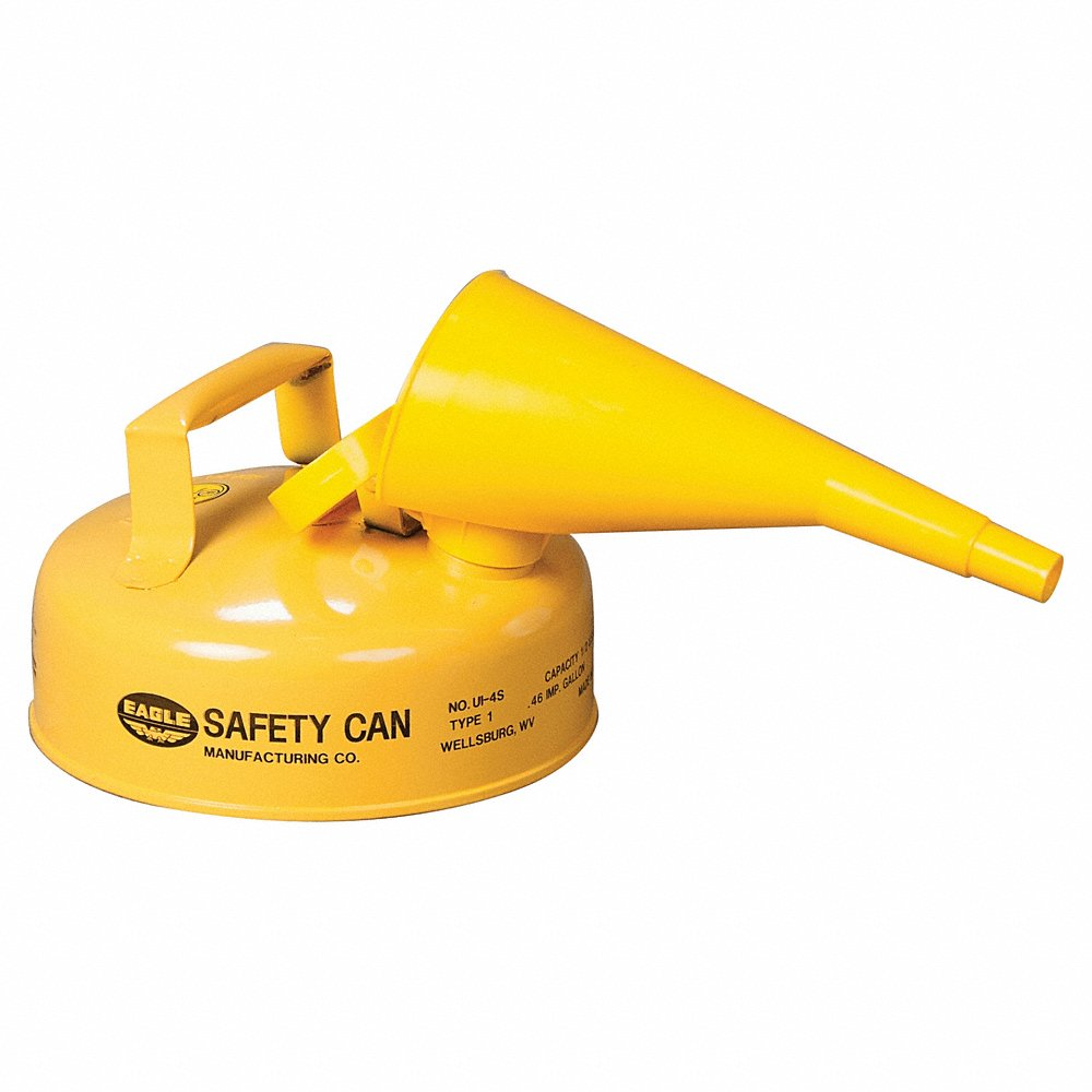 EAGLE UI-4-FSY Type I Metal Safety Can w/ F-15 Funnel, 9 In Dia x 5-5/16 In H, 2 Quart , Yellow | AG8DFT