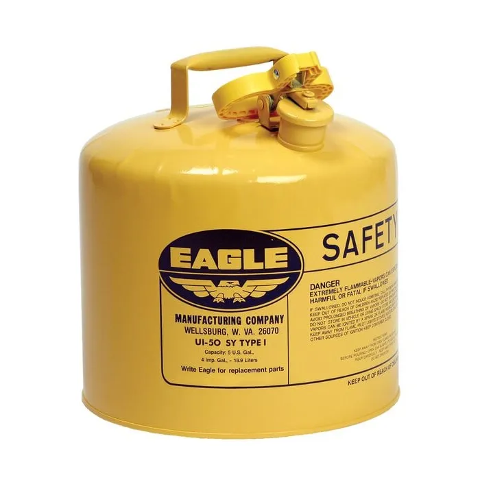 Type I Safety Can, 5 gal. Capacity, Steel, Hot Dipped Galvanized Finish, Yellow