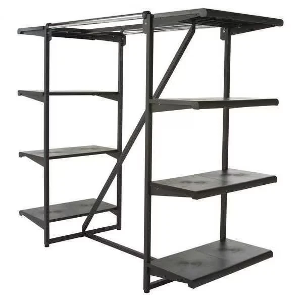 Double Hangrail Frame with Shelves, 38-1/4 InchD x 24 InchW x 54 InchH, Black