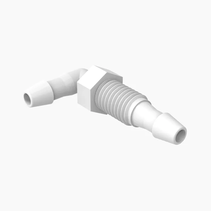 ELDON JAMES BHL1428-2-2-200NN Bulkhead Elbow, 1/4-28 UNF Thread Size, 1/8 x 1/8 Inch Barb Natural Nylon | CJ8DXV