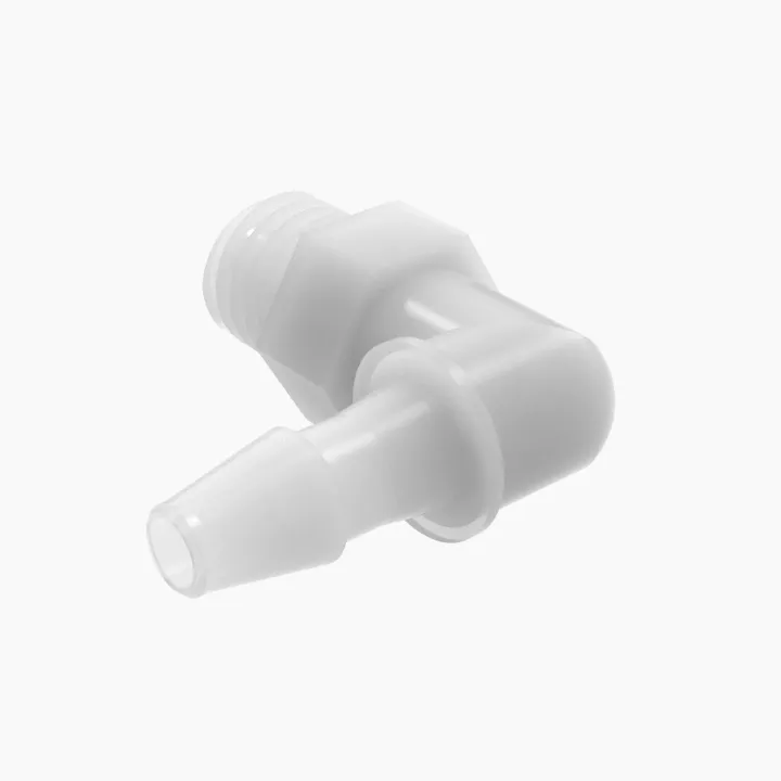 ELDON JAMES L1428-2-200NK7 Elbow, 1/4-28 UNF Thread Size, 1/8 Inch Barb, Natural Kynar 740 | CJ8FTU