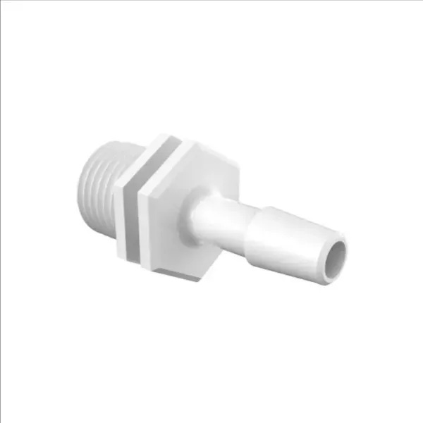 Straight Male Swivel, 1/4 Inch Barb, White Polypropylene