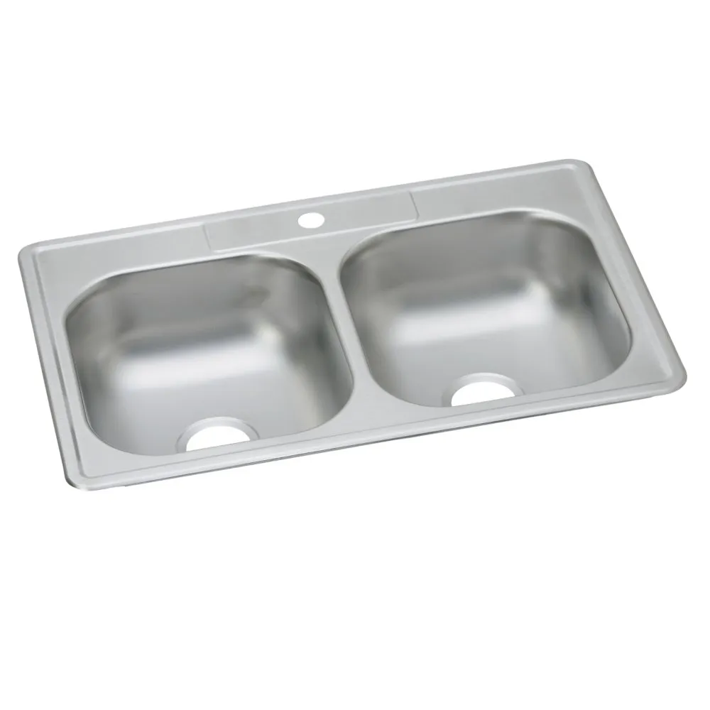 Stainless Steel 33" x 22" x 7-1/16" 1-Hole Equal Double Bowl Drop-in Sink