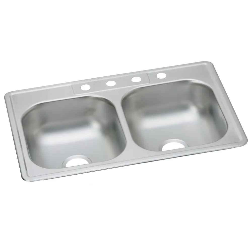 Stainless Steel 33" x 22" x 7-1/16" 3-Hole Equal Double Bowl Drop-in Sink 