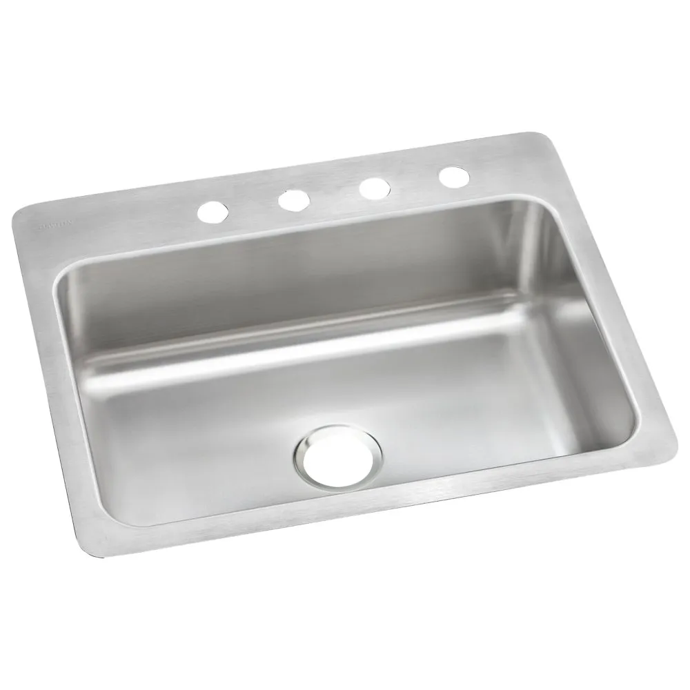 Stainless Steel 27 x 22 x 8 Inch 4-Hole Single Bowl Dual Mount Sink