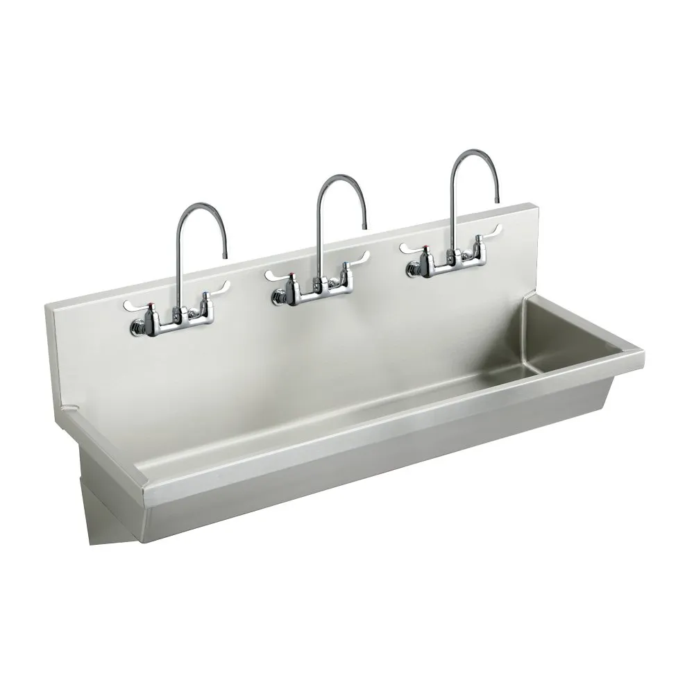 Wall Hung Multiple Station Hand Wash Sink Kit, Stainless Steel, 72 x 20 x 8 Inch Size