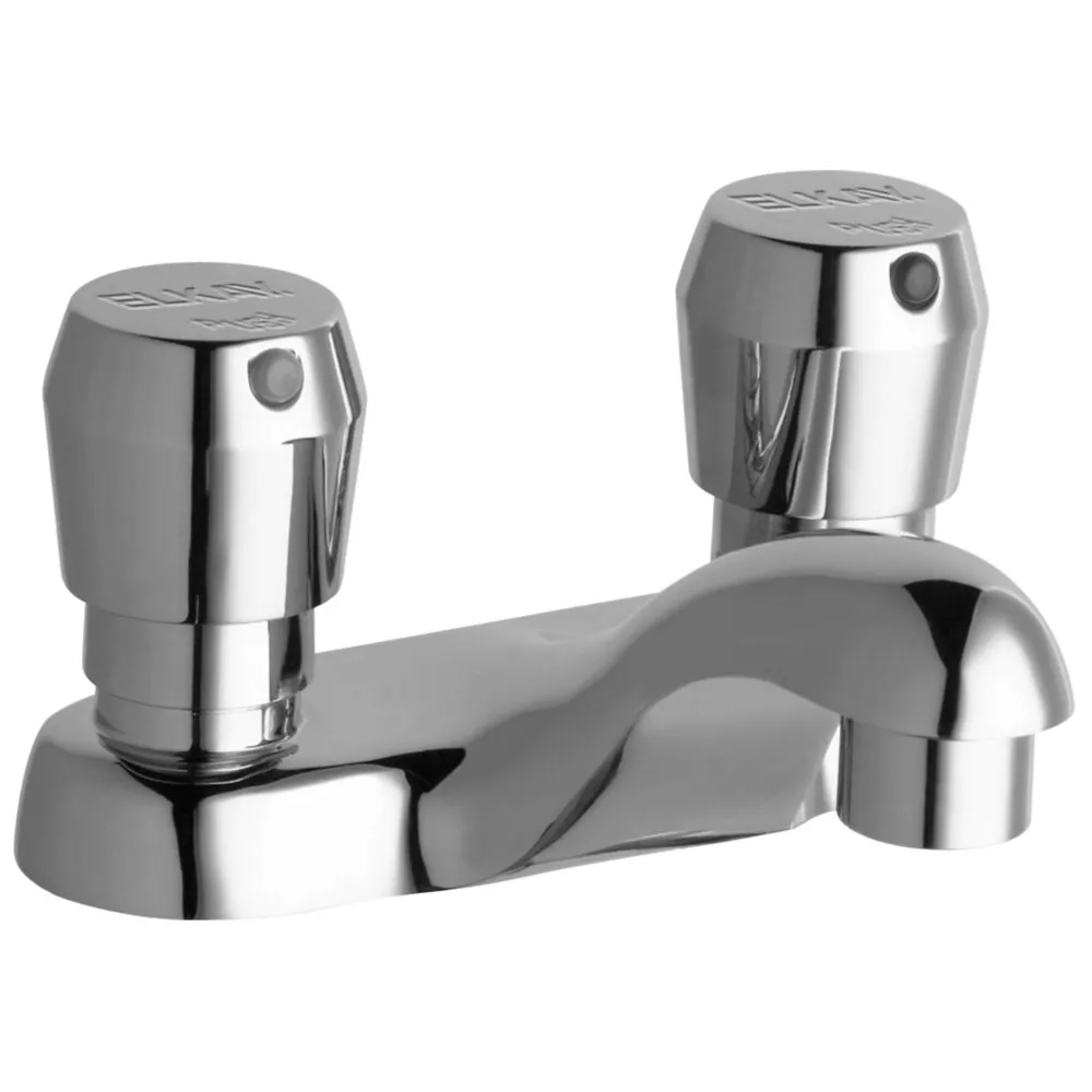 Single Hole Deck Mount Metered Lavatory Faucet With 4 Inch Cast Fixed Spout Push Button Handle