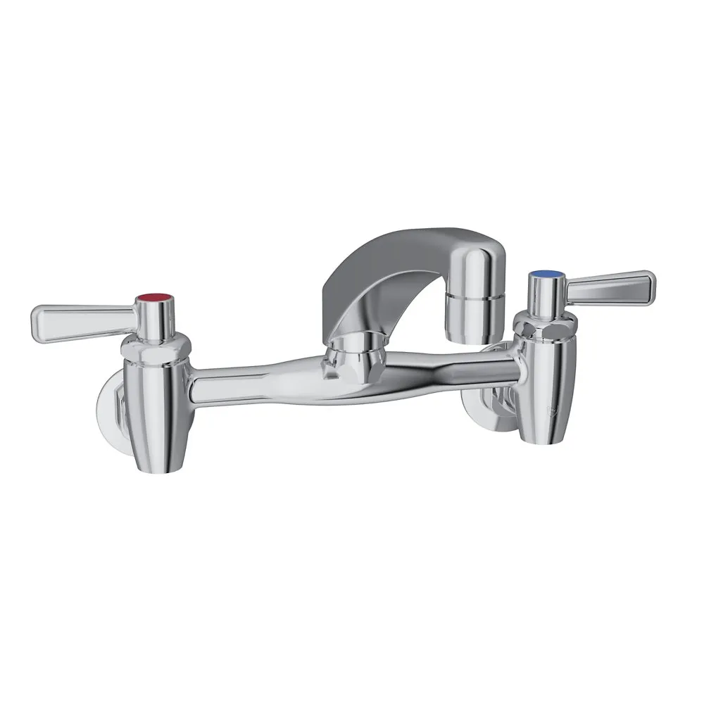 Wall Mount Faucet With 8 Inch Arc Tube Spout, 4 Inch Wristblade Handle 1/2 Inch Offset Inlet