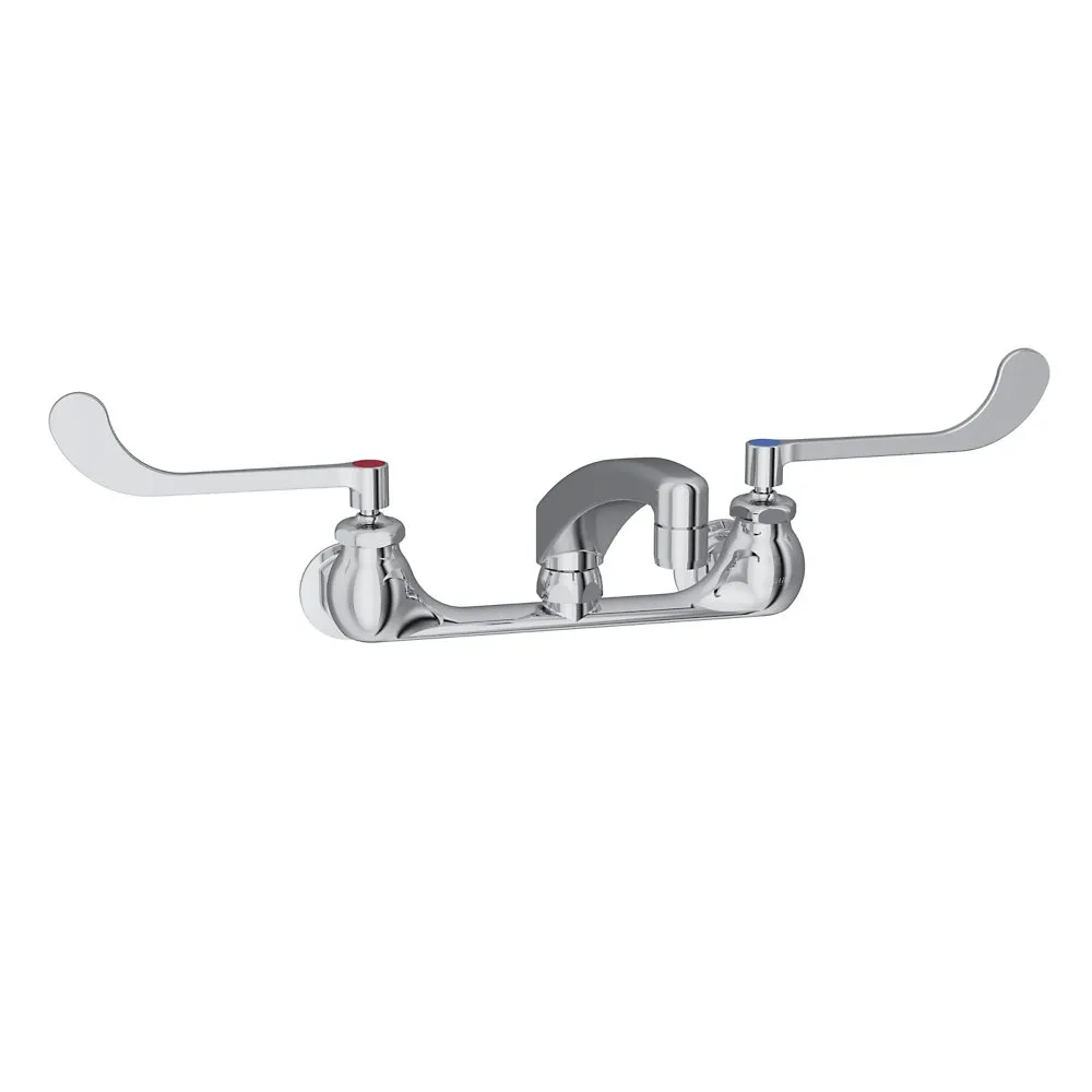Wall Mount Faucet With 8 Inch Arc Tube Spout, 6 Inch Wristblade Handle 1/2 Inch Offset Inlet