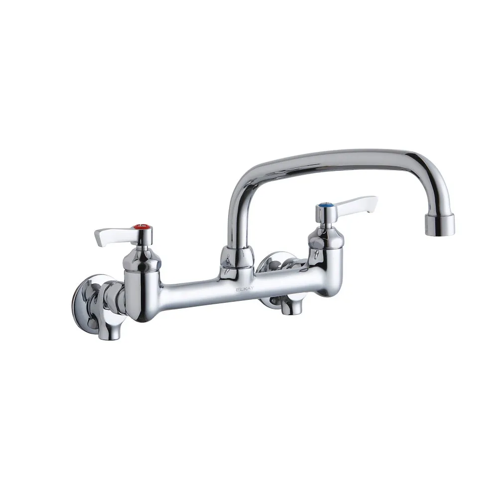 Wall Mount Faucet With 10 Inch Arc Tube Spout, 2 Inch Lever Handle 1/2 Inch Offset Inlet And Stop