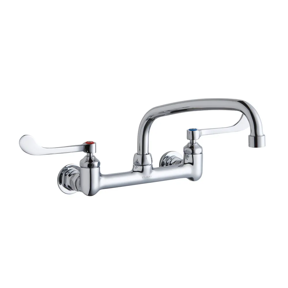 Wall Mount Faucet With 10 Inch Arc Tube Spout, 6 Inch Wristblade Handle 1/2 Inch Offset Inlet