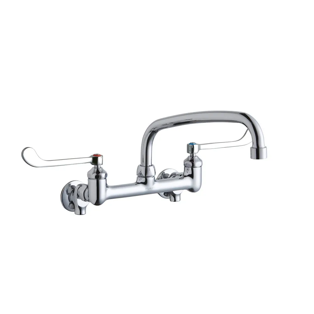 Wall Mount Faucet With 10 Inch Arc Tube Spout, 6 Inch Wristblade Handle 1/2 Inch Offset Inlet