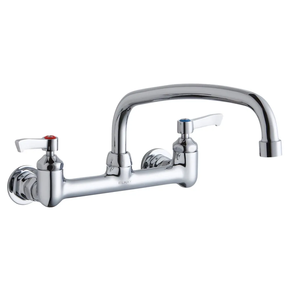 Wall Mount Faucet With 12 Inch Arc Tube Spout, 2 Inch Lever Handle 1/2 Inch Offset Inlet Chrome
