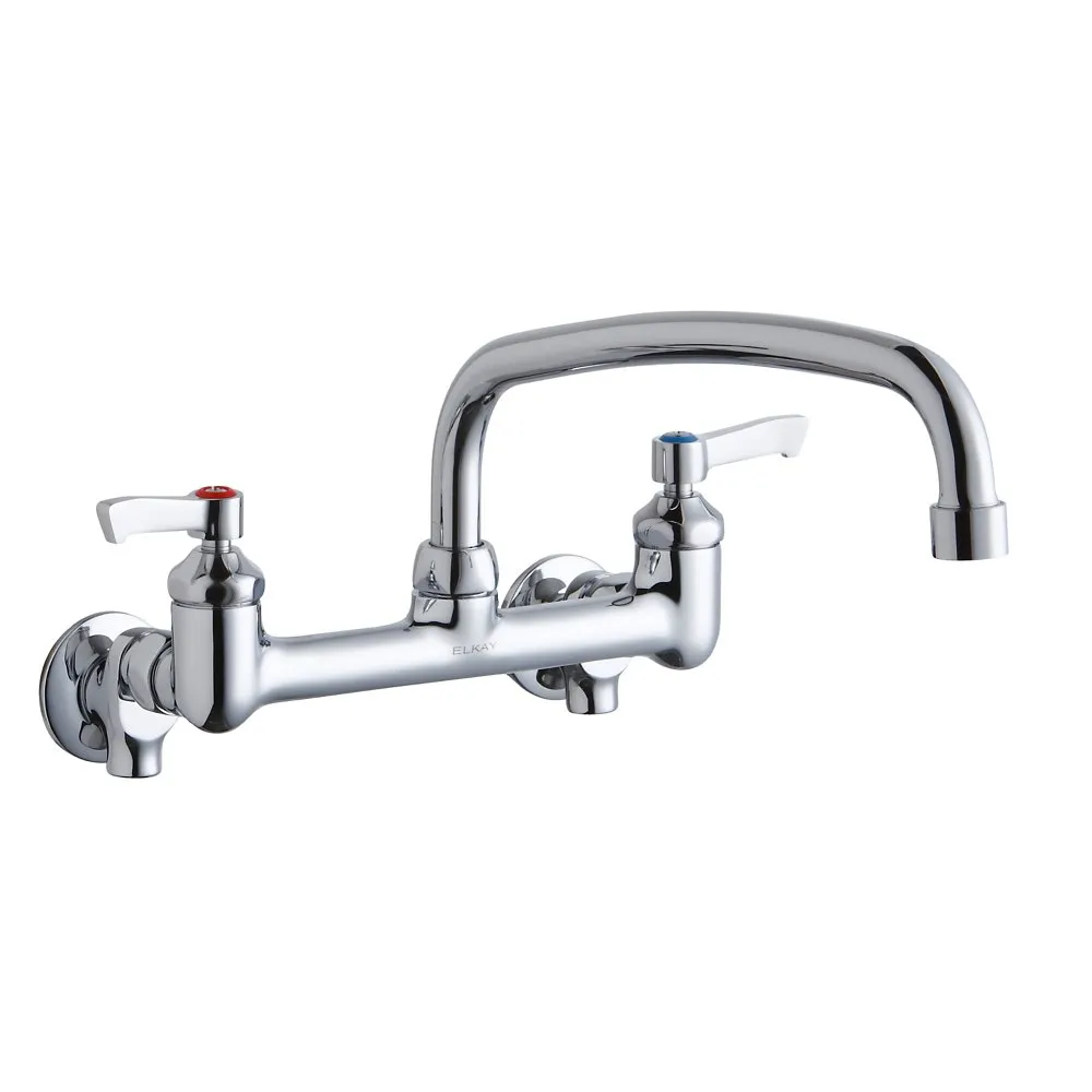 Wall Mount Faucet With 12 Inch Arc Tube Spout, 2 Inch Lever Handle 1/2 Inch Offset Inlet And Stop