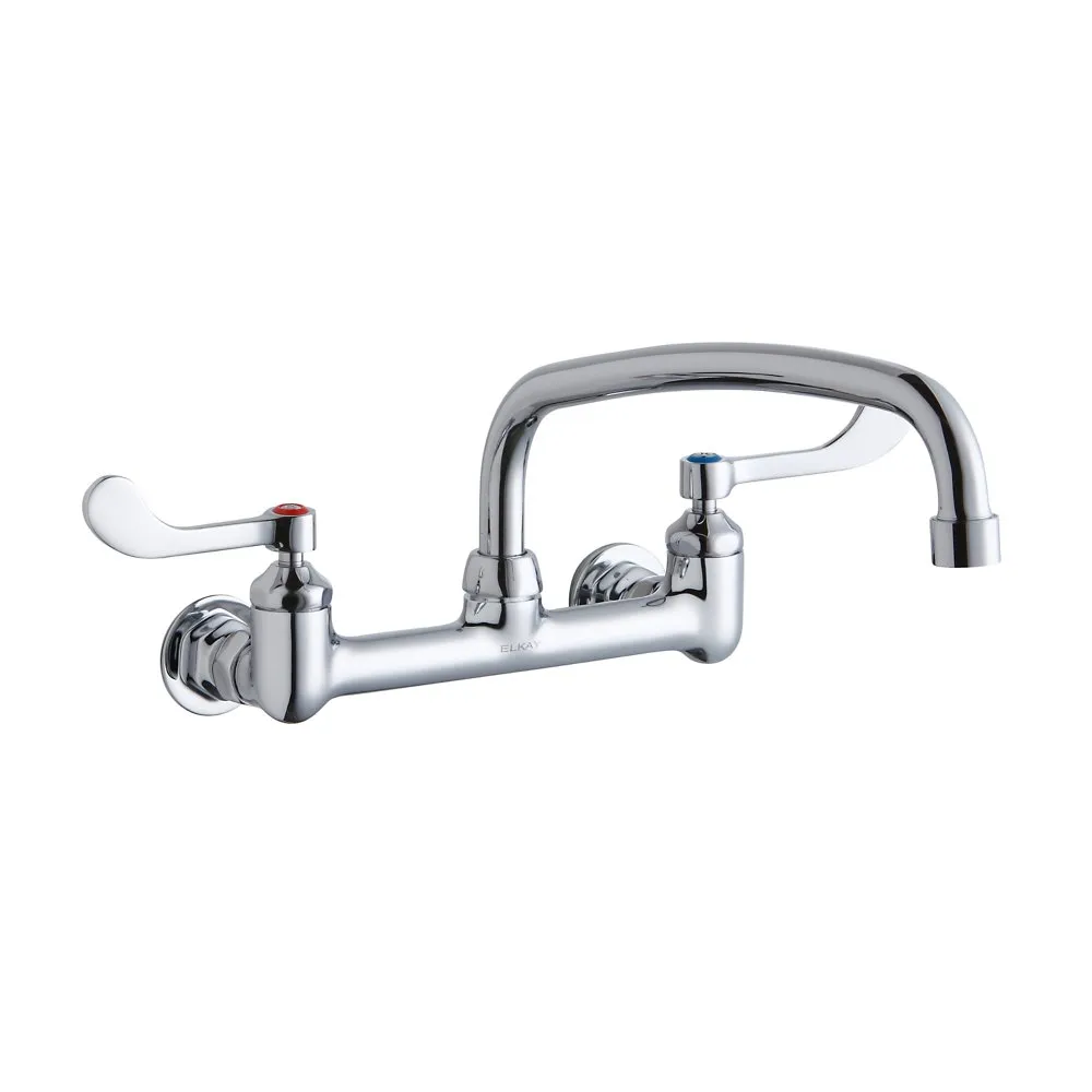 Wall Mount Faucet With 12 Inch Arc Tube Spout, 4 Inch Wristblade Handle 1/2 Inch Offset Inlet