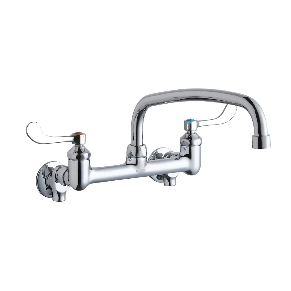 Wall Mount Faucet With 12 Inch Arc Tube Spout, 4 Inch Wristblade Handle 1/2 Inch Offset Inlet